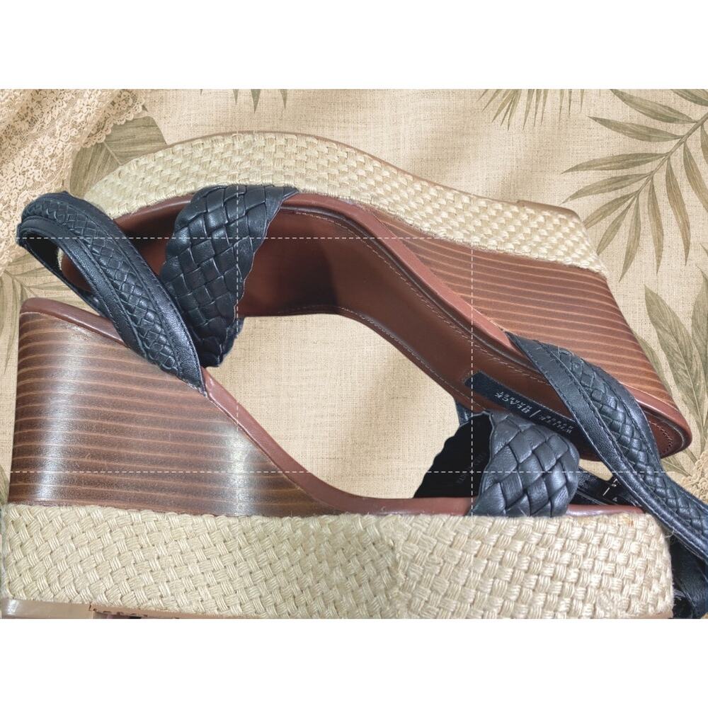 WHBM White House Black Market Womens 10M Black Leather Espadrille Wedge Sandals - Picture 6 of 10